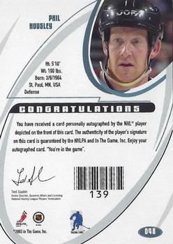 2002-03 Be a Player Signature Series - Autographs #048 Phil Housley Back