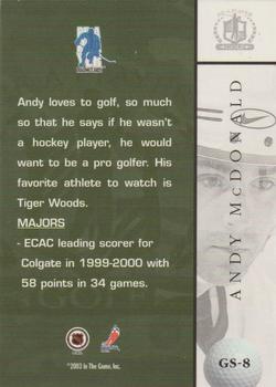2002-03 Be a Player Signature Series - Golf #GS-8 Andy McDonald Back