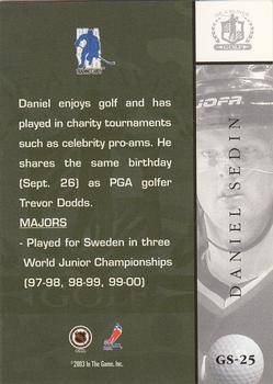 2002-03 Be a Player Signature Series - Golf #GS-25 Daniel Sedin Back