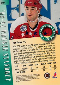1994-95 Parkhurst #281 Pat Peake Back