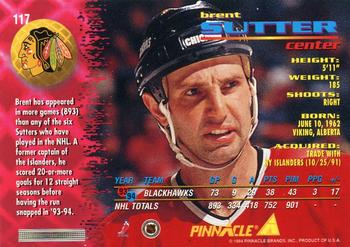 1994-95 Pinnacle #117 Brent Sutter Back