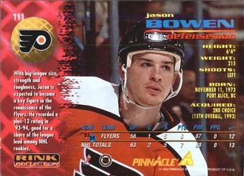 1994-95 Pinnacle - Rink Collection #111 Jason Bowen Back
