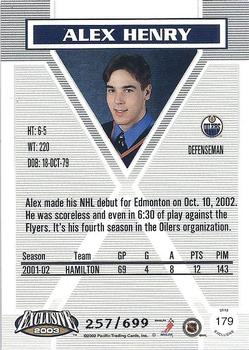 2002-03 Pacific Exclusive - Blue #179a Alex Henry Back