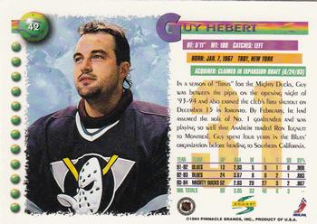 1994-95 Score #42 Guy Hebert Back