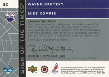 2002-03 SP Authentic - Sign of the Times #GC Wayne Gretzky / Mike Comrie Back