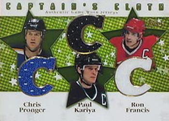 2002-03 Topps - Captain's Cloth #CC-4 Chris Pronger / Paul Kariya / Ron Francis Front