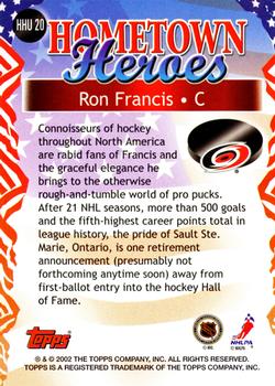 2002-03 Topps - Factory Set Hometown Heroes USA #HHU20 Ron Francis Back