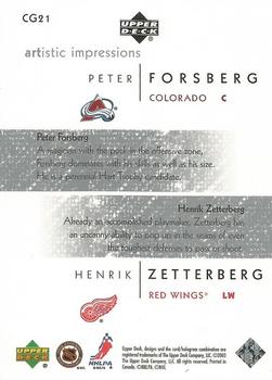 2002-03 Upper Deck Artistic Impressions - Common Ground #CG21 Peter Forsberg / Henrik Zetterberg Back