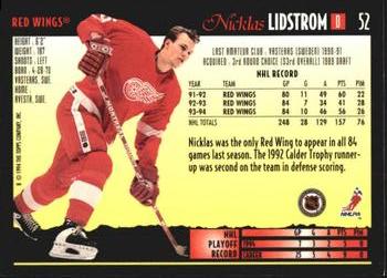 1994-95 Topps Premier #52 Nicklas Lidstrom Back