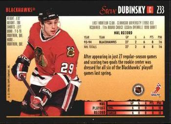 1994-95 Topps Premier #233 Steve Dubinsky Back