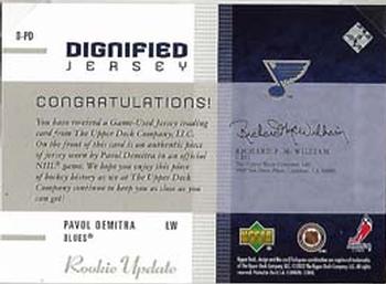 2002-03 Upper Deck Rookie Update - Dignified Jerseys #D-PD Pavol Demitra Back