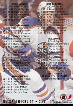1994-95 Ultra #250 Checklist: 211-250 and Inserts Back