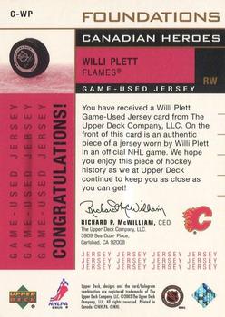 2002-03 Upper Deck Foundations - Canadian Heroes #C-WP Willi Plett Back