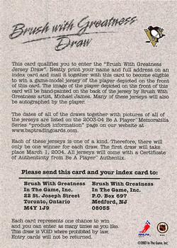 2003-04 Be a Player Memorabilia - Brush with Greatness Draw Contest #NNO Mario Lemieux Back
