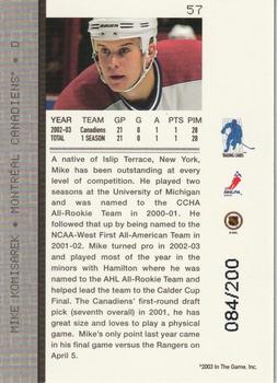 2003-04 Be a Player Memorabilia - Ruby #57 Mike Komisarek Back