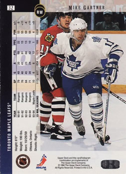 1994-95 Upper Deck #32 Mike Gartner Back