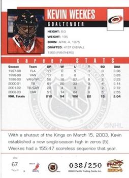2003-04 Pacific - Blue #67 Kevin Weekes Back