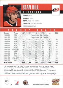 2003-04 Pacific - Red #63 Sean Hill Back