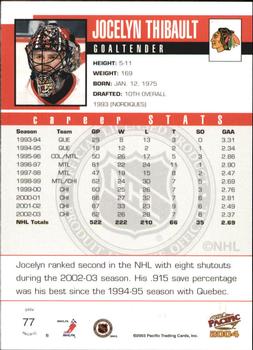 2003-04 Pacific - Red #77 Jocelyn Thibault Back
