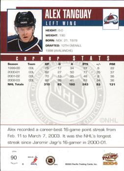 2003-04 Pacific - Red #90 Alex Tanguay Back