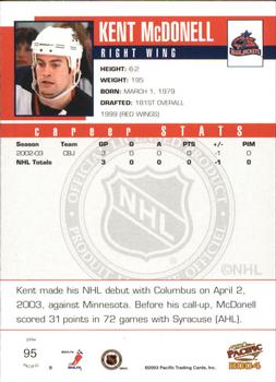 2003-04 Pacific - Red #95 Kent McDonell Back