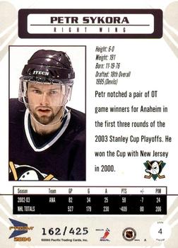 2003-04 Pacific Prism - Gold #4 Petr Sykora Back