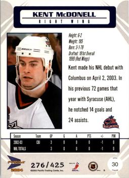 2003-04 Pacific Prism - Gold #30 Kent McDonell Back