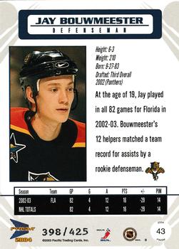 2003-04 Pacific Prism - Gold #43 Jay Bouwmeester Back