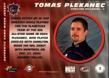 2003-04 Pacific Prospects AHL - Jerseys #3 Tomas Plekanec Back