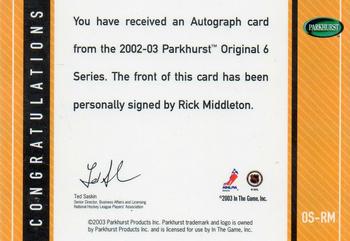 2003-04 Parkhurst Original Six Boston - Autographs #OS-RM Rick Middleton Back