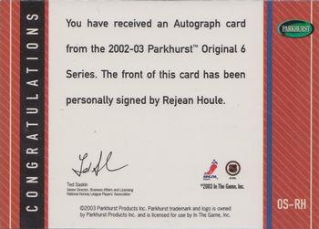 2003-04 Parkhurst Original Six Montreal - Autographs #OS-RH Rejean Houle Back
