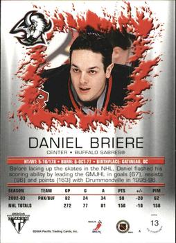 2003-04 Pacific Private Stock Titanium - Hobby Jersey Number Parallels #13 Daniel Briere Back