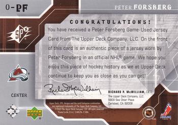 2003-04 SPx - Origins #O-PF Peter Forsberg Back