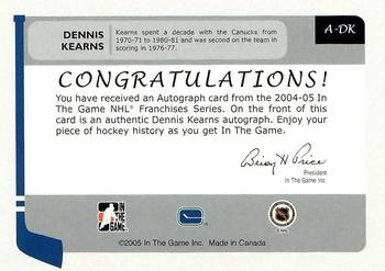 2004-05 In The Game Franchises Canadian - Autographs #A-DK Dennis Kearns Back