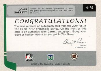2004-05 In The Game Franchises Update - Autographs #A-JG John Garrett Back