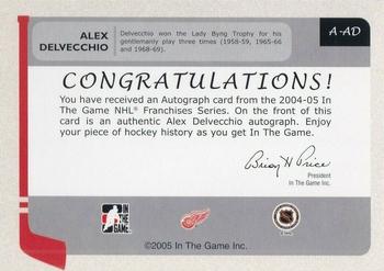 2004-05 In The Game Franchises US West - Autographs #A-AD Alex Delvecchio Back