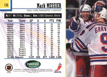 1995-96 Parkhurst International #136 Mark Messier Back