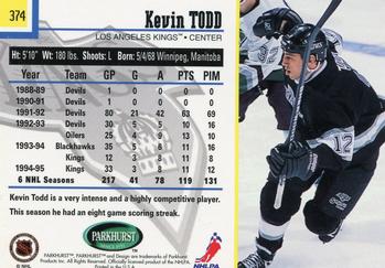 1995-96 Parkhurst International #374 Kevin Todd Back
