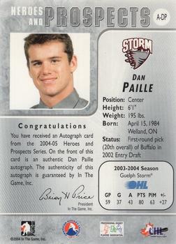2004-05 In The Game Heroes and Prospects - Autographs #A-DP Daniel Paille Back