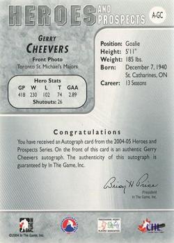 2004-05 In The Game Heroes and Prospects - Autographs #A-GC Gerry Cheevers Back