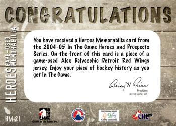 2004-05 In The Game Heroes and Prospects - Hero Memorabilia #HM-21 Alex Delvecchio Back