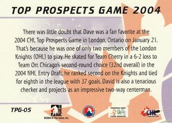 2004-05 In The Game Heroes and Prospects - Top Prospects Game 2004 #TPG-05 Dave Bolland Back
