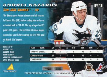 1995-96 Pinnacle #190 Andrei Nazarov Back
