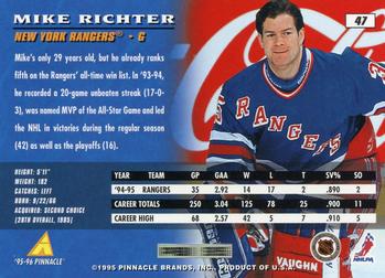 1995-96 Pinnacle #47 Mike Richter Back