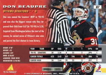 1995-96 Pinnacle #87 Don Beaupre Back