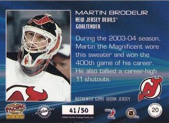 2004-05 Pacific - Jerseys Gold #20 Martin Brodeur Back