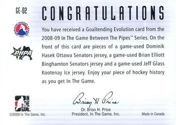 2008-09 In The Game Between The Pipes - Goaltending Evolution Gold #GE-02 Dominik Hasek / Brian Elliott / Jeff Glass  Back
