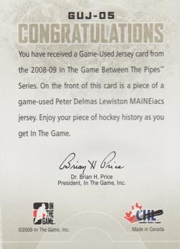 2008-09 In The Game Between The Pipes - Game-Used Jerseys #GUJ-05 Peter Delmas  Back