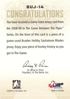 2008-09 In The Game Between The Pipes - Game-Used Jerseys #GUJ-14 Braden Holtby  Back