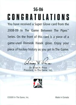 2008-09 In The Game Between The Pipes - Super Glove #SG-06 Dominik Hasek  Back